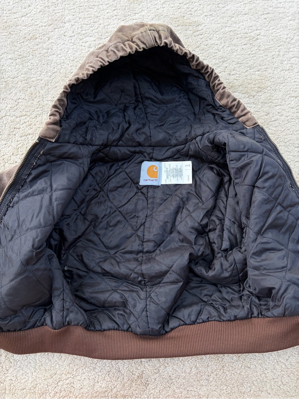 Vintage 90s Carhartt Size 4T Brown Hooded Canvas Work Chore Jacket Y30 USA Made - Picture 5 of 9